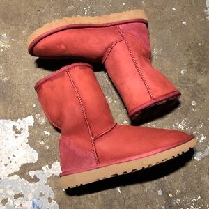 UGG Red Suede Boots with Tan Soles